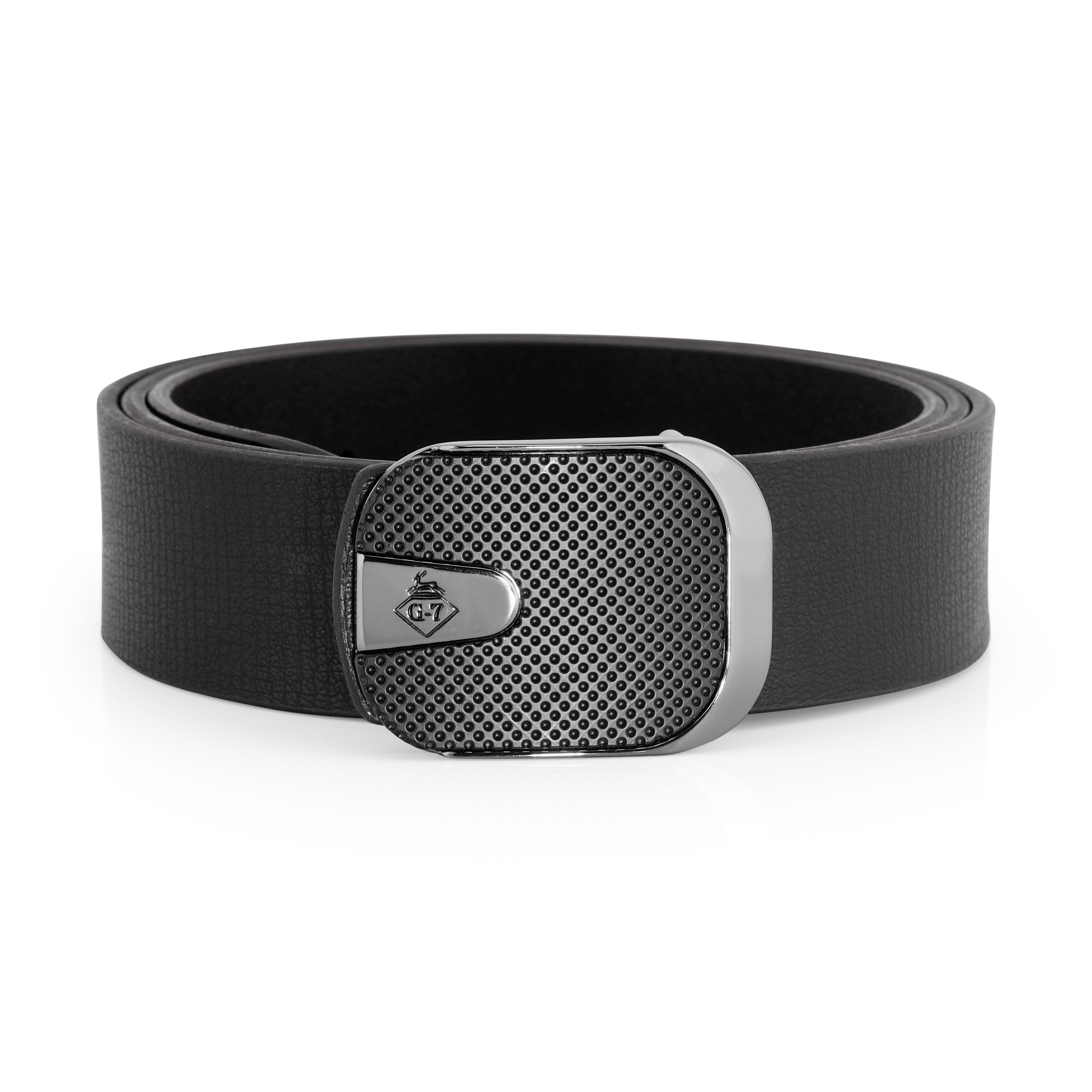 G7 ARLO MEN'S BLACK & SILVER LEATHER BELT FOR MEN